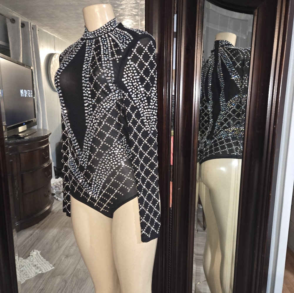 Embellished Sheer Bodysuit LARGE New No Tags - Picture 1 of 8